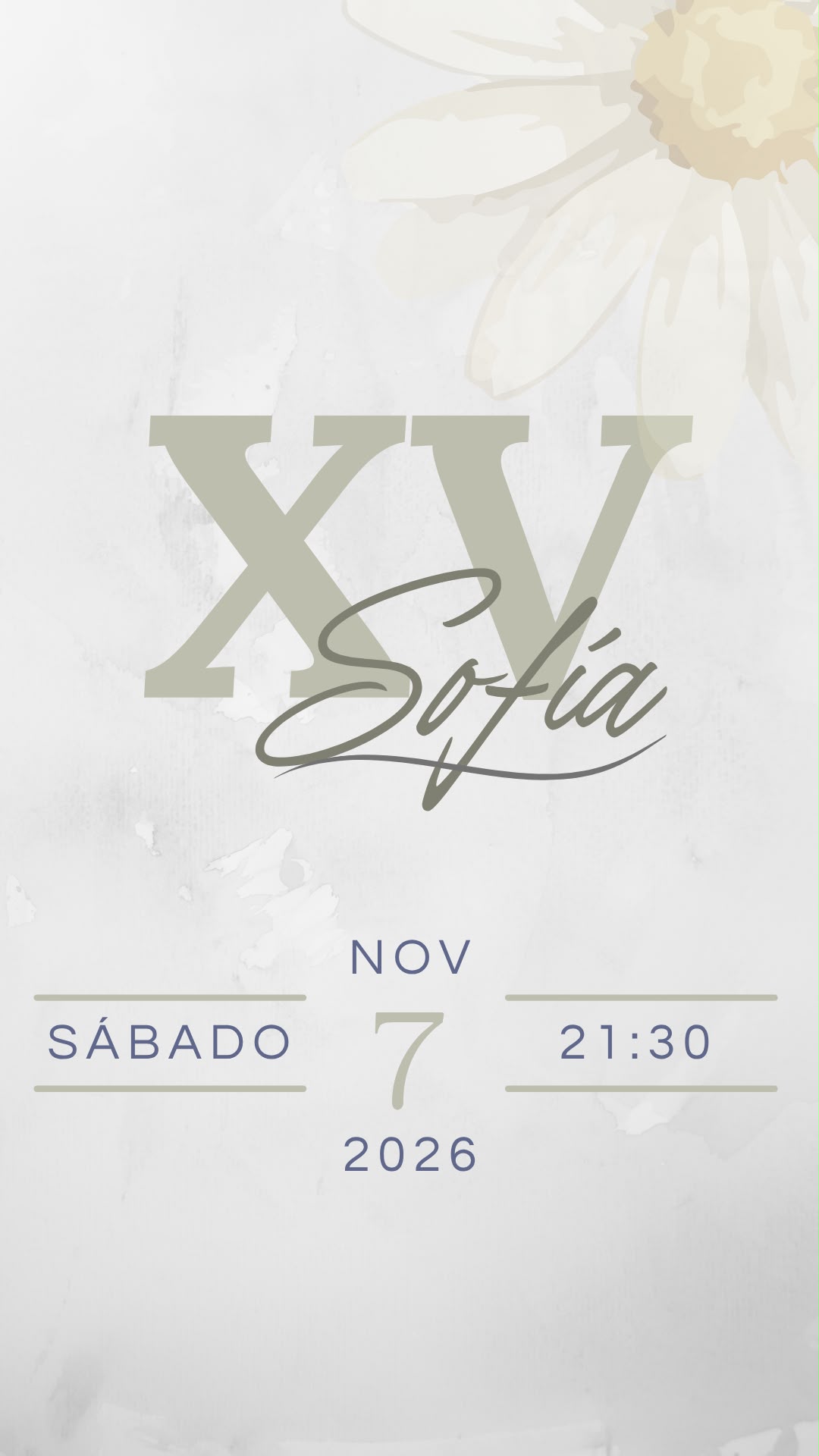 Invitación Sofía XV — sábado 7 de noviembre de 2026, 21:30